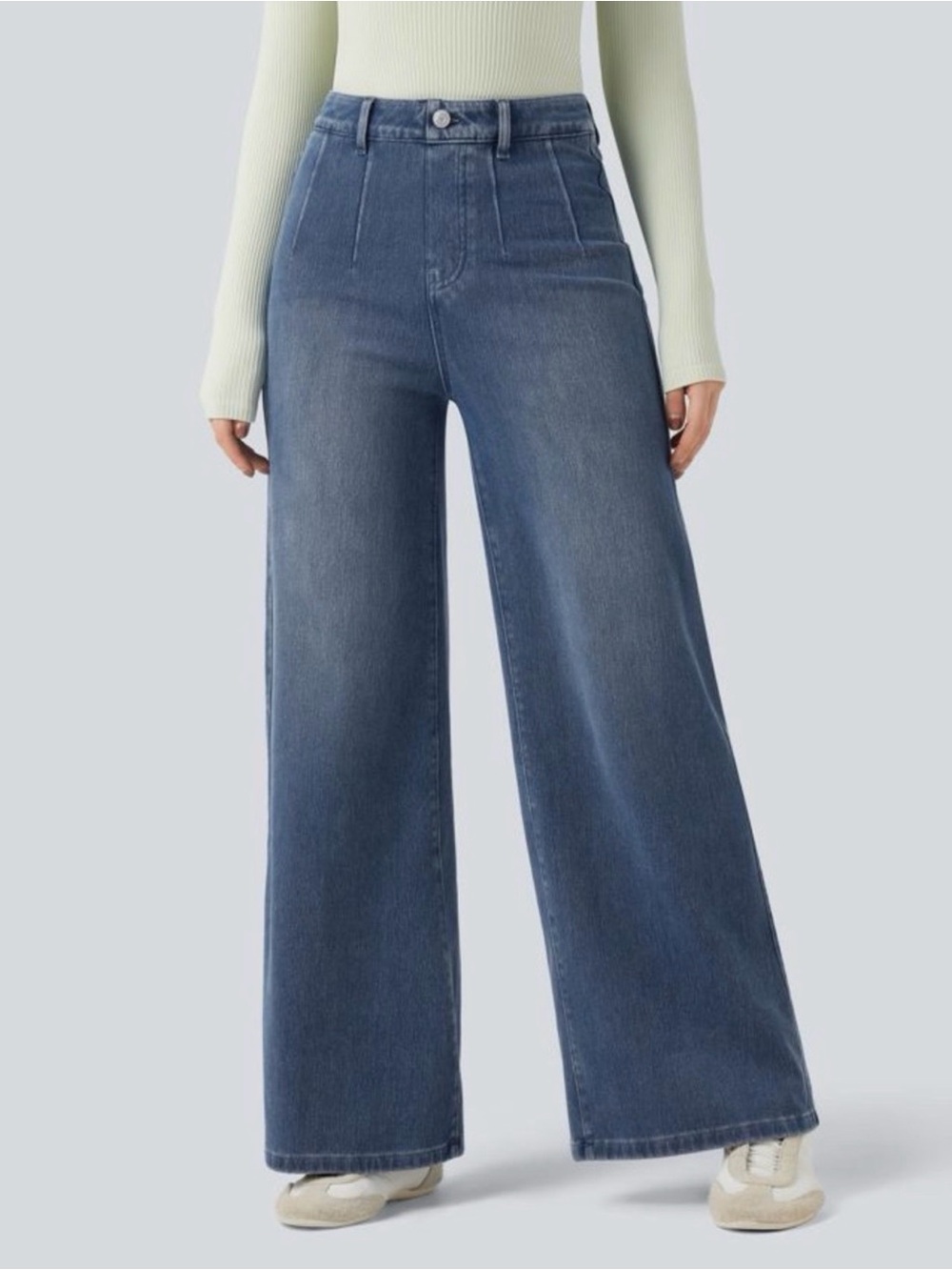 HALARA Wide-Leg Flare Jeans in Classic Denim Blue